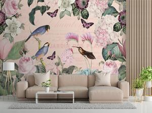Fototapeta Ptáci v tmavě růžových květech - Andrea Haase Materiál: Vliesová, Rozměry: 200 x 140 cm