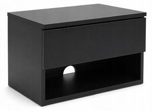 NOČNÍ STOLEK ZÁVĚSNÁ MDF ČERNÁ S ZÁSUVKOU A POLICÍ 40X30X21,5 CM