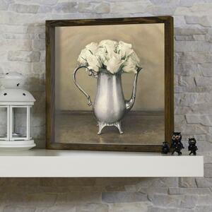 ASIR Obraz na MDF s rámem BÍLÉ RŮŽE V KONÝVCE NA ČAJ 34 x 34 cm
