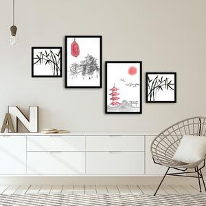 ASIR Obraz na MDF s rámem 4ks JAPONSKÉ UMĚNÍ 30 x 30 (2) 35 x 50 cm (2)