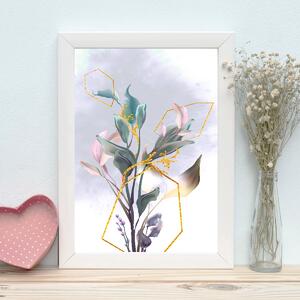 ASIR Obraz na MDF s rámem VĚTVIČKY A ZLATÉ PRVKY 24 x 29 cm