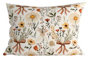 Polybavlněný povlak na polštář FLORAL RIBBON POLY 70x90 cm, krémový