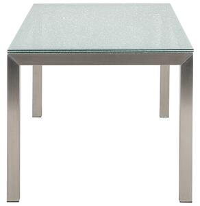 Sada zahradního nábytku stůl s bílou skleněnou deskou 180 x 90 cm 6 šedých židlí GROSSETO