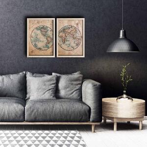 ASIR Obraz na MDF s rámem 2ks STARÁ MAPA SVĚTA 38 x 53 cm