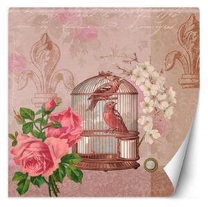 Fototapeta Květiny ptáci růžové pozadí - Andrea Haase Materiál: Vliesová, Rozměry: 100 x 100 cm