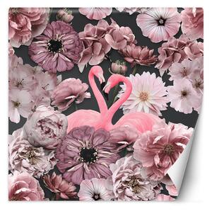 Fototapeta Růžové plameňáky a růžové květy - Andrea Haase Materiál: Vliesová, Rozměry: 100 x 100 cm