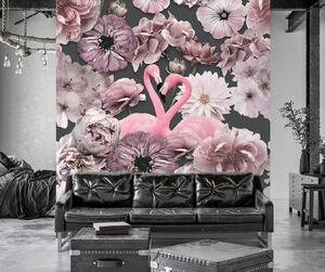 Fototapeta Růžové plameňáky a růžové květy - Andrea Haase Materiál: Vliesová, Rozměry: 100 x 100 cm