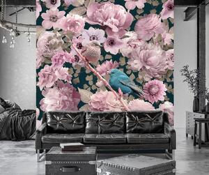 Fototapeta Modrý pták na pozadí růžových růží - Andrea Haase Materiál: Vliesová, Rozměry: 100 x 100 cm