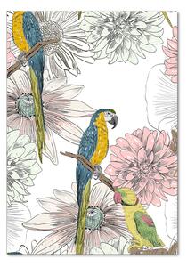 Vertikální Fotoobraz na skle Papoušci a květiny osv-110762847