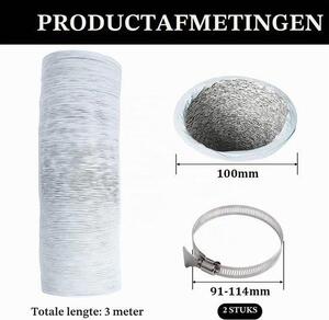 Průměr odvodnění hadice 100 mm Délka 3 m Hliníková ventilace hadice s 2 svorkami pro odvlhčení odvlhčovač vzduchu hadice