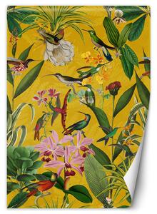 Fototapeta Ptáci a listy na žlutém pozadí - Andrea Haase Materiál: Vliesová, Rozměry: 100 x 140 cm
