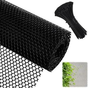 Plastiková mříž, černá, s 100 stahovacích pásek, rozměry 40 cm x 3 m, ochranná mříž pro trávník, síť proti hrabavým zvířatům pro zahradu, balkon, plot proti zajícům, ochrana stromů, drátěná síť, výběh pro zvířata