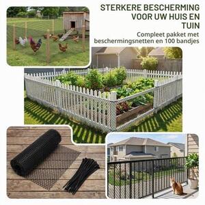 Plastiková mříž, černá, s 100 stahovacích pásek, rozměry 40 cm x 3 m, ochranná mříž pro trávník, síť proti hrabavým zvířatům pro zahradu, balkon, plot proti zajícům, ochrana stromů, drátěná síť, výběh pro zvířata