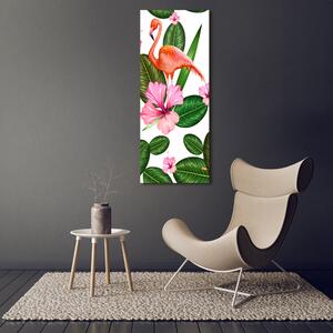 Vertikální Fotoobraz na skle Plameňáci a květiny osv-111415248