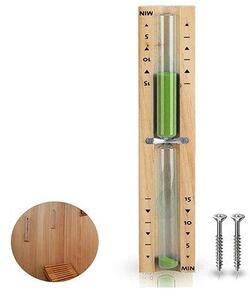 Písečný běžec, sauna, časování, příslušenství, časovač, 15 minut, kuchyňský časovač, teploodolný, sauna, kleště, dřevěné hodiny, zeleně, písk