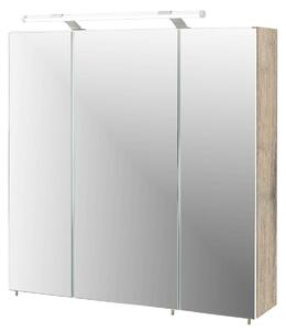 Zrcadlová skříňka koupelnová 70 x 75 x 16 cm - Divoký dub - S LED osvětlením - Tři dvířka