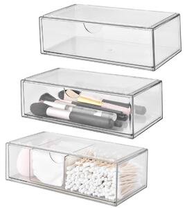 Organizér na make-up - Průhledný akryl - Sada 3 kusů - Stohovatelný - Zásuvky do koupelny, na stůl a toaletní stolek