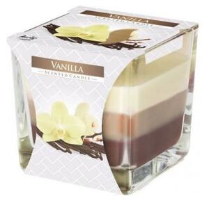 Sklo hranol 80x80 mm ~32h Vanilla tříbarevná vonná svíčka