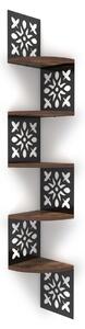Rohová police - Pět úrovní - Květinový tvar - Lněné panely a železo - 19,5 x 19,5 cm - Nástěnná police do rohu