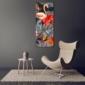 Vertikální Fotoobraz na skle Plameňáci a květiny osv-115695227
