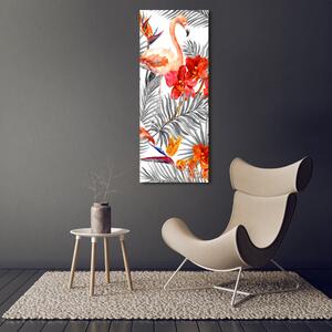 Vertikální Fotoobraz na skle Plameňáci a květiny osv-115695348