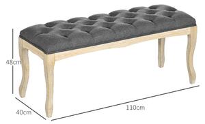 HOMCOM Čalouněná lavice s knoflíky v klasickém chic stylu 110 cm na konec postele, čalouněná lnu, nohy z kaučukového dřeva šedá | Aosom