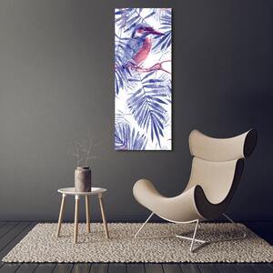 Vertikální Fotoobraz na skle Listí palmy a pták osv-117070840