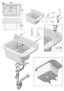Sink Quality Universe, univerzální plastová výlevka 50x34x31 cm + sifon, 1-komorová, béžová, SKQ-KGK50-B