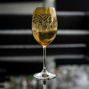 Sklenice na víno, Crystalite Bohemia, COLIBRI, 450 ml - dekorovaná, žlutá
