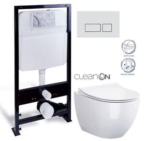 PRIM předstěnový instalační systém s chromovým matným tlačítkem 20/0040 + WC CERSANIT ZEN CLEANON + SEDÁTKO PRIM_20/0026 40 HA1