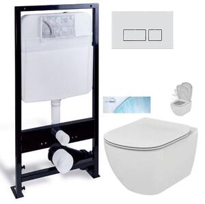 PRIM předstěnový instalační systém s chromovým matným tlačítkem 20/0040 + WC Ideal Standard Tesi se sedátkem SoftClose, AquaBlade PRIM_20/0026 40 TE1