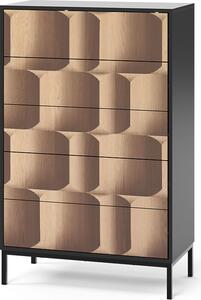 Komoda Vicco Eliza Černá/dubová 76 x 120 cm s 5 zásuvkami, Model 55176