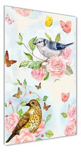 Vertikální Fotoobraz na skle Ptáci motýli růže osv-126222503