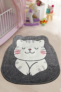 ASIR Kulatý dětský koberec (80 cm) NEKO šedý s kočkou