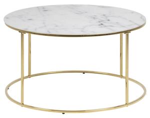 Kulatý konferenční stolek s mramorovou deskou 80 cm Bílo - zlatý OMEN