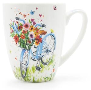 Hrnek Výlet na kole, 350 ml, PPD, New Bone China porcelán, motiv kola a lučních květin