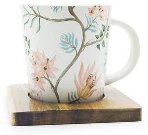 Hrnek Fiore s podšálkem z akácie, 350 ml, PPD, porcelánový hrnek s květinovým motivem