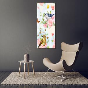 Vertikální Foto obraz na plátně Ptáci motýli květiny ocv-26222503