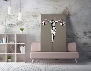 ASIR Obraz na plátně (50 x 70) Banksy Street Art – Ježíš Kristus s nákupními taškami
