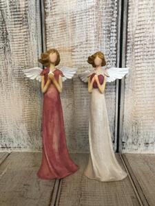 Anděl z polyresinu - růžové/ krémové šaty