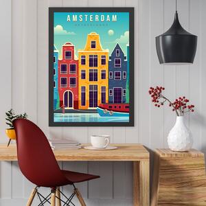 ASIR Dekorativní obraz MDF Barevné domy v Amsterdamu