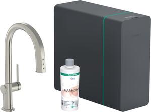 Hansgrohe Aqittura M91 SodaSystem 210, vytažitelný výtok, 1jet, sBox, vzhled nerezu 76836800