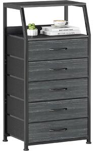 Komoda Dresser - Tmavě modrá - Vysoká a úzká - 5 látkových zásuvek - Dřevěná deska