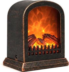 Elektrické krbové topení, oblý tvar, černé barvy - dekorativní LED krb - 11x12x16 cm, materiál: ABS - stolní krb