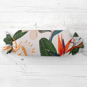 Biante Polštář válec bonbon Sandra SA-768 Velké tropické listy na bílém 15x40 cm
