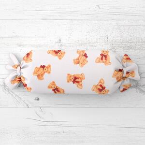 Biante Dětský polštář válec bonbon Sandra SA-767 Plyšoví medvídci s červenými mašlemi na bílém 15x40 cm