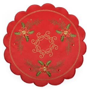 Vánoční dekorační ozdobný ubrousek MAGICAL XMAS vzor A, červená, Ø 30 cm