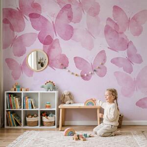 Fototapeta Skupina motýlů na růžovém pozadí, Fototapety s motýly, Populární fototapety - Tapeko.co.cz