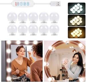 LED zrcadla světla Hollywood, 10 stmívaná LED světla, 3 barvy, make-up světla, holičské stolní lampy, zrcadlové lampy pro kosmetické zrcadlo, šatní stůl / koupelnové zrcadlo