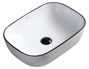 BPS-koupelny Keramické umyvadlo na desku MILO WH BL 455 45,5x32,5 cm, bílé/černé